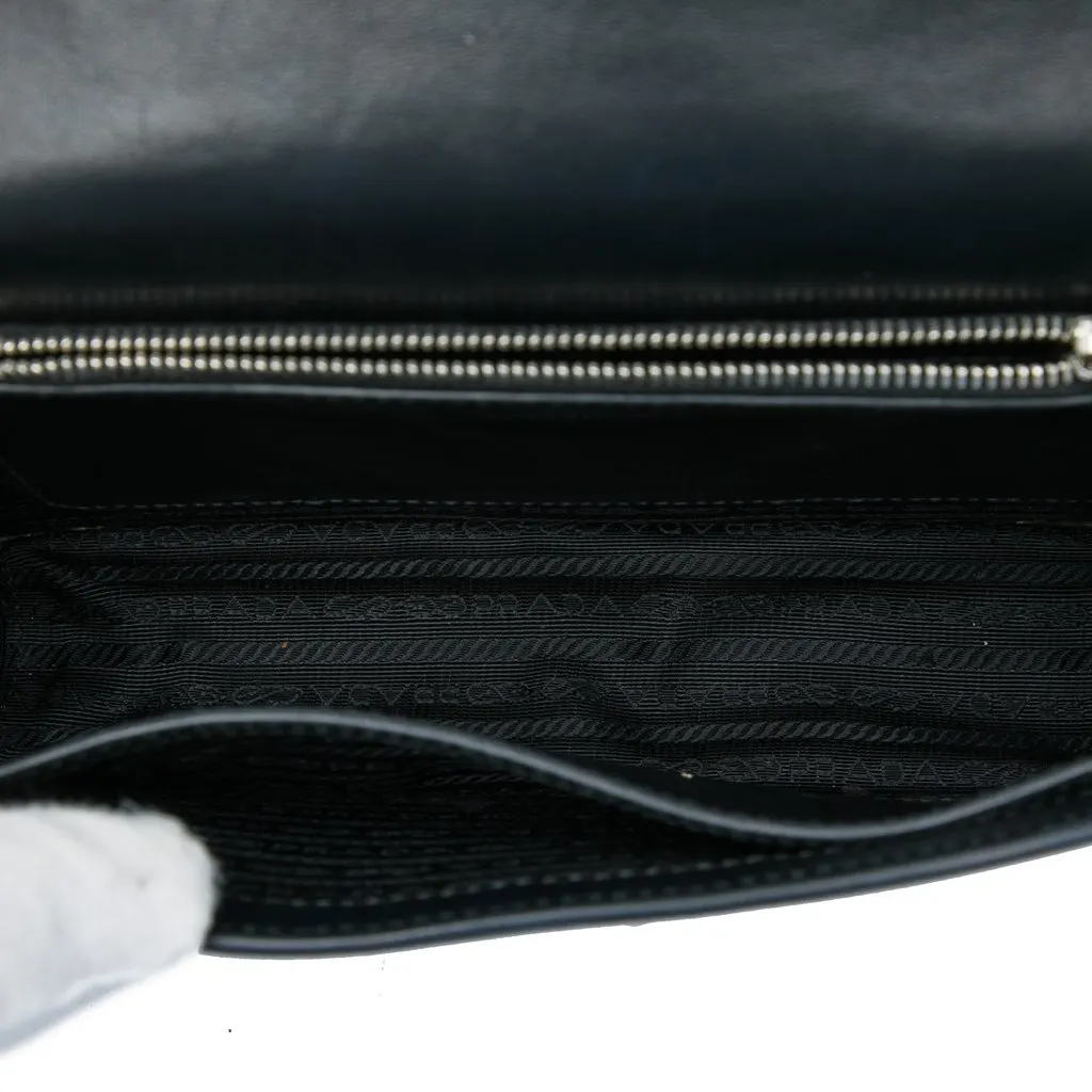 Prada City Calf and Saffiano Studded Elektra Crossbody Black Leather Good - Model View