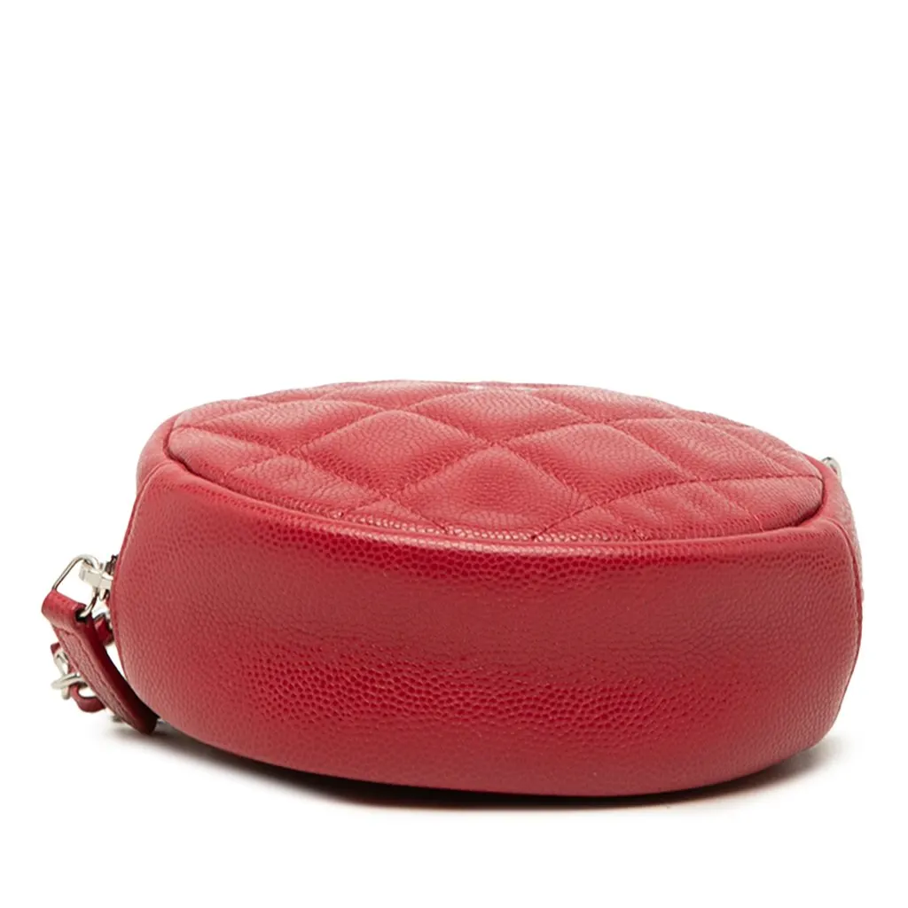 Chanel Quilted Caviar Round Clutch With Chain Red Leather Very good - Inside View
