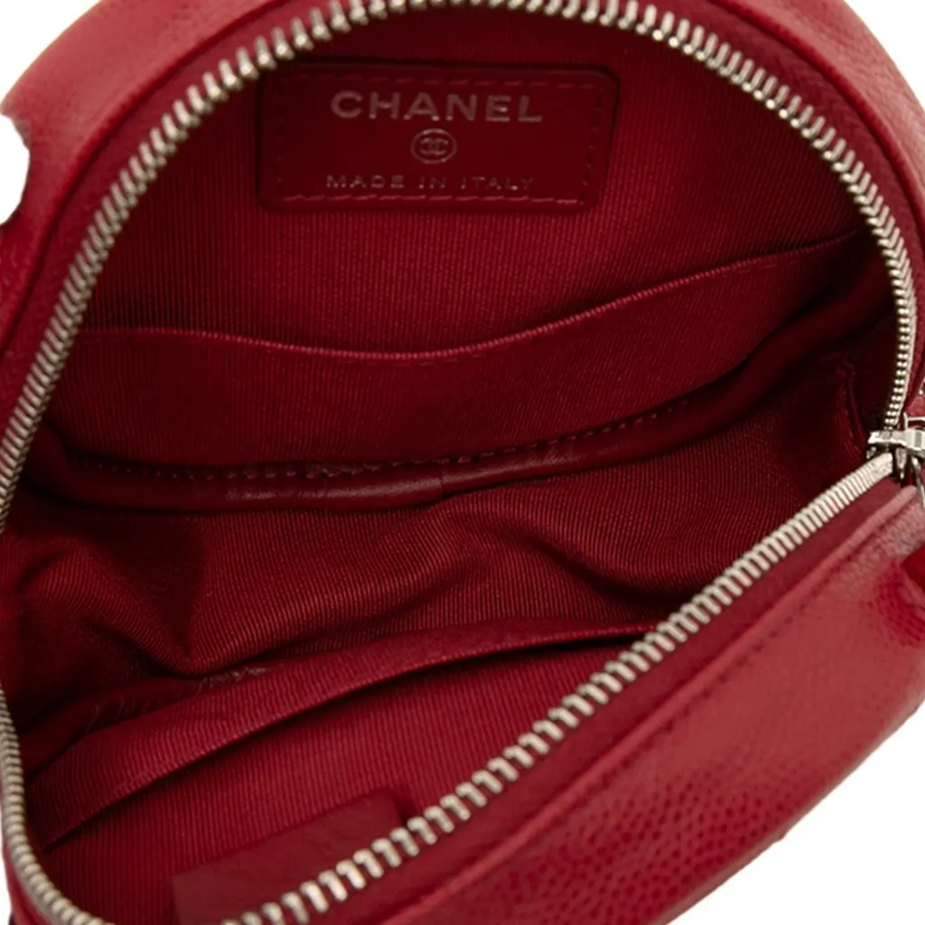 Chanel Quilted Caviar Round Clutch With Chain Red Leather Very good - Model View