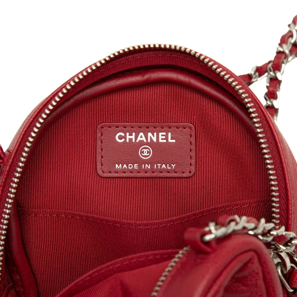 Chanel Quilted Caviar Round Clutch With Chain Red Leather Very good - Box View
