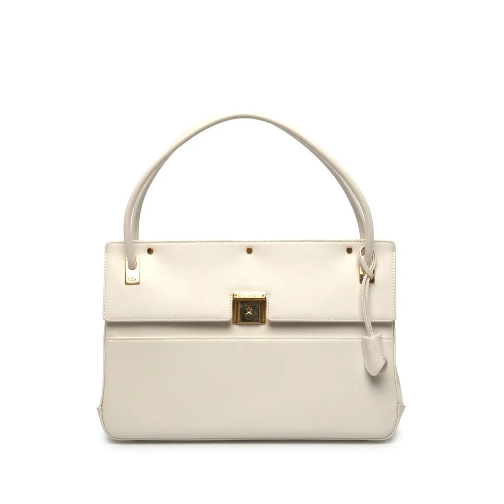 Dior Smooth Calfskin Parisienne Top Handle Bag White Leather Very good - Front View