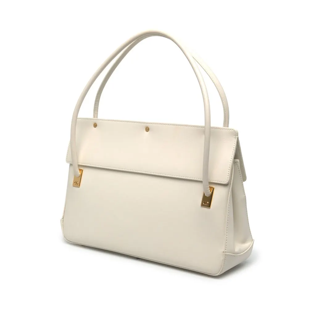 Dior Smooth Calfskin Parisienne Top Handle Bag White Leather Very good - Back View