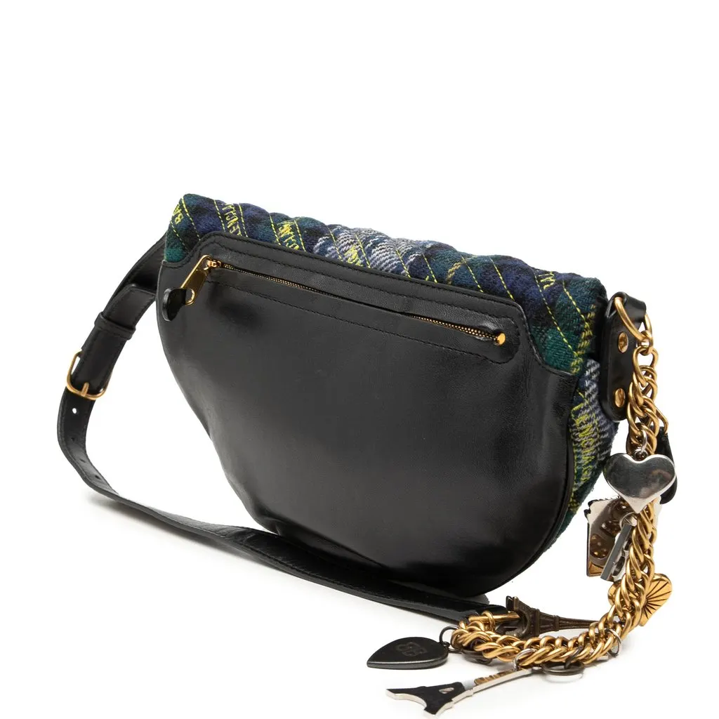 Balenciaga Diagonal Quilted Wool Allover Logo Souvenir Belt Bag XS Green Wool Very good - Back View