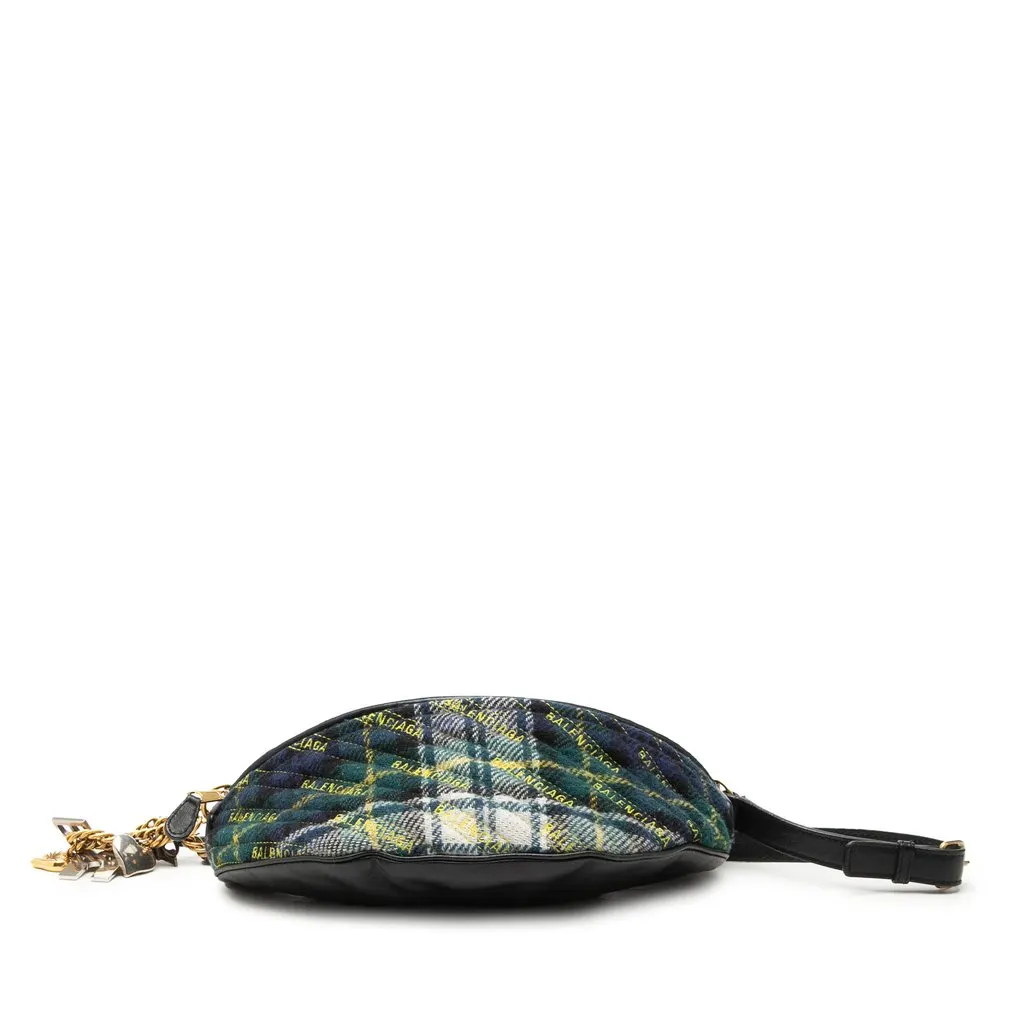 Balenciaga Diagonal Quilted Wool Allover Logo Souvenir Belt Bag XS Green Wool Very good - Inside View
