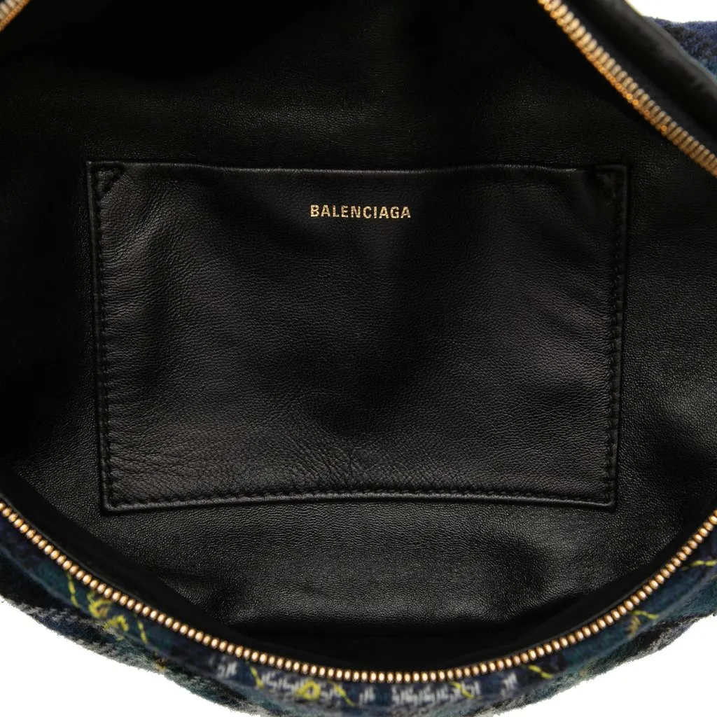 Balenciaga Diagonal Quilted Wool Allover Logo Souvenir Belt Bag XS Green Wool Very good - Model View