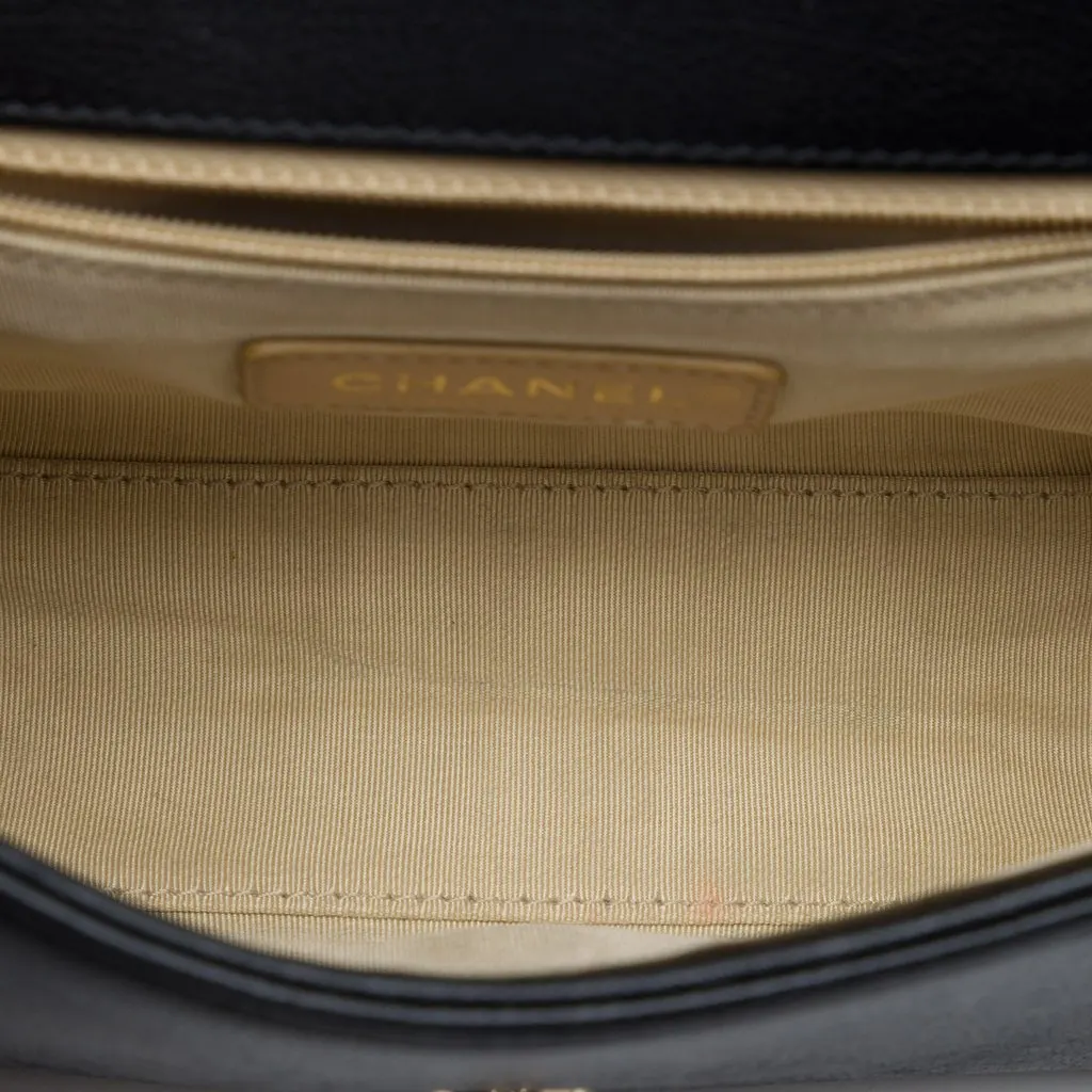 Chanel Small Quilted Grained Calfskin Label Click Flap Black Leather Very good - Model View