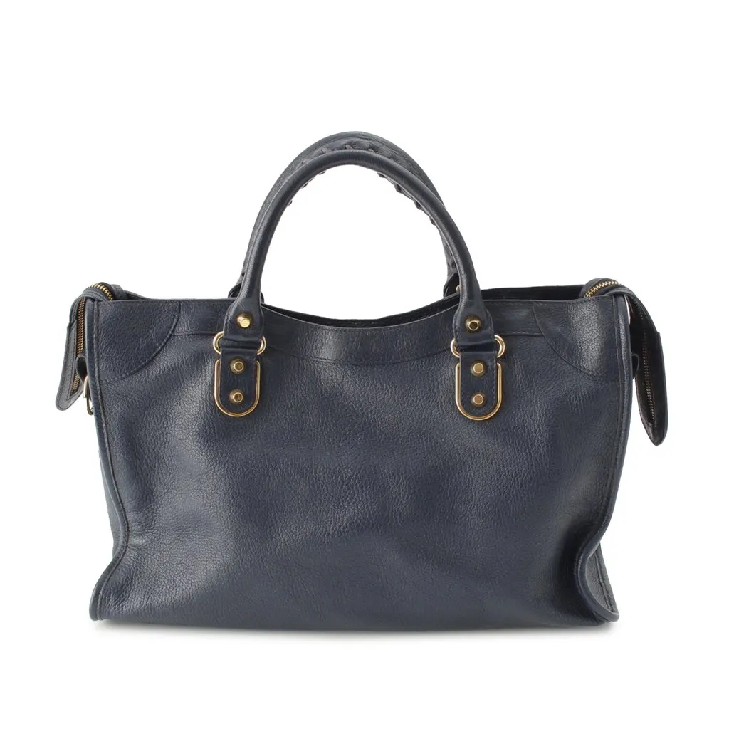 Balenciaga Goatskin Motocross Classic Metallic Edge City Satchel Blue Leather Very good - Back View