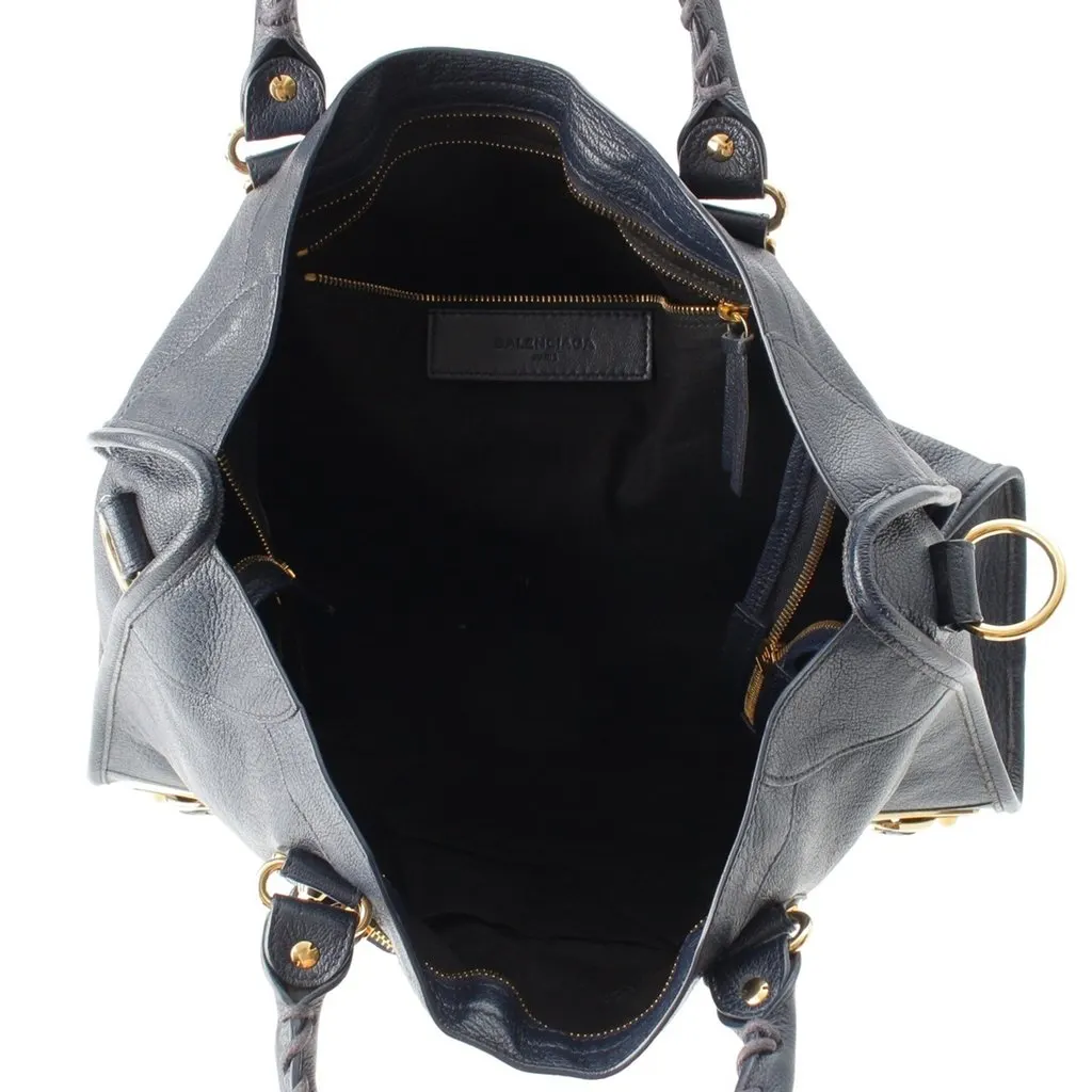 Balenciaga Goatskin Motocross Classic Metallic Edge City Satchel Blue Leather Very good - Model View