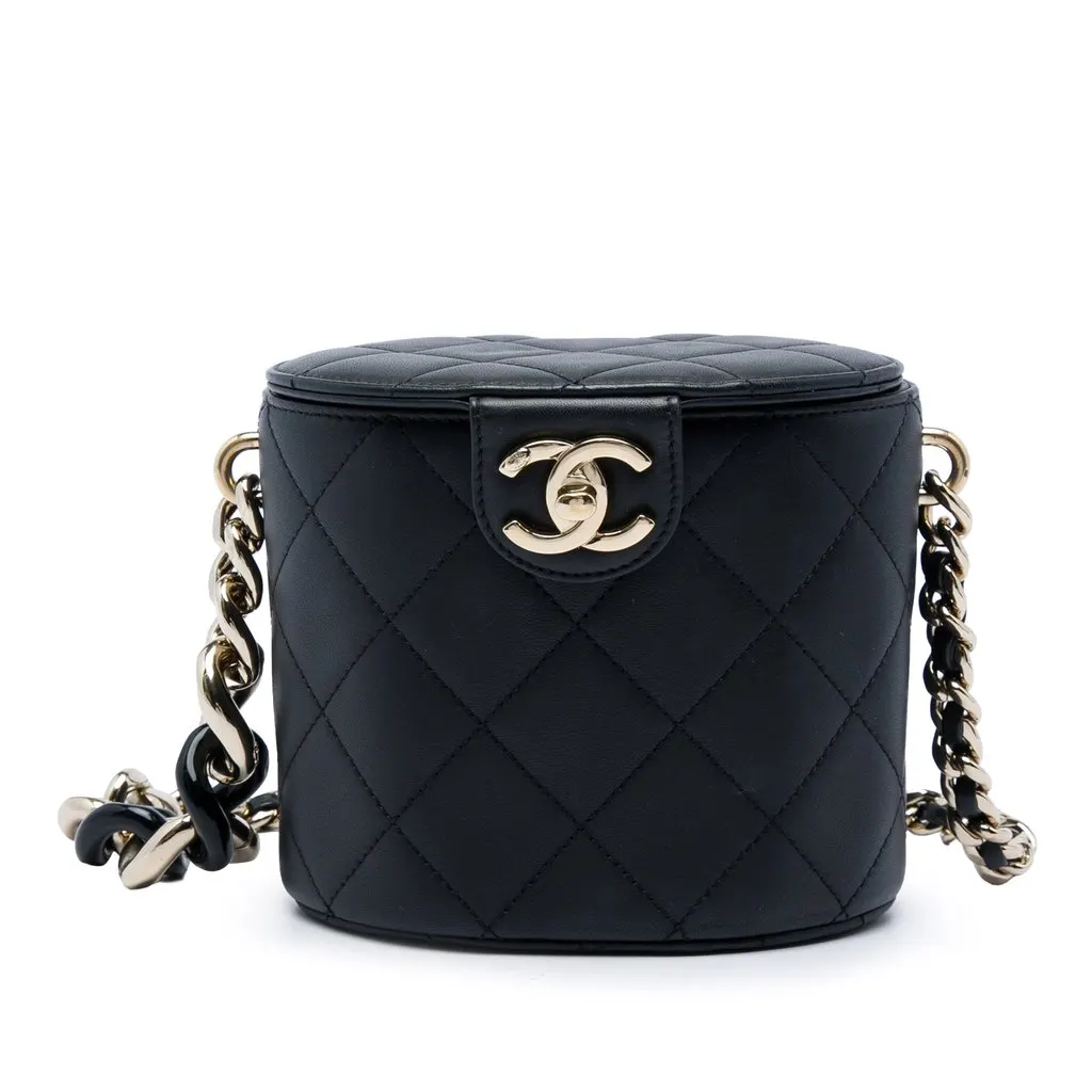 Chanel CC Lambskin Elegant Chain Vanity Case Black Leather Very good - Front View