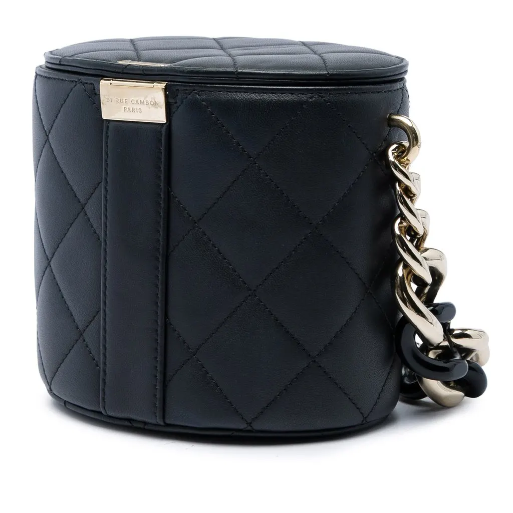 Chanel CC Lambskin Elegant Chain Vanity Case Black Leather Very good - Back View