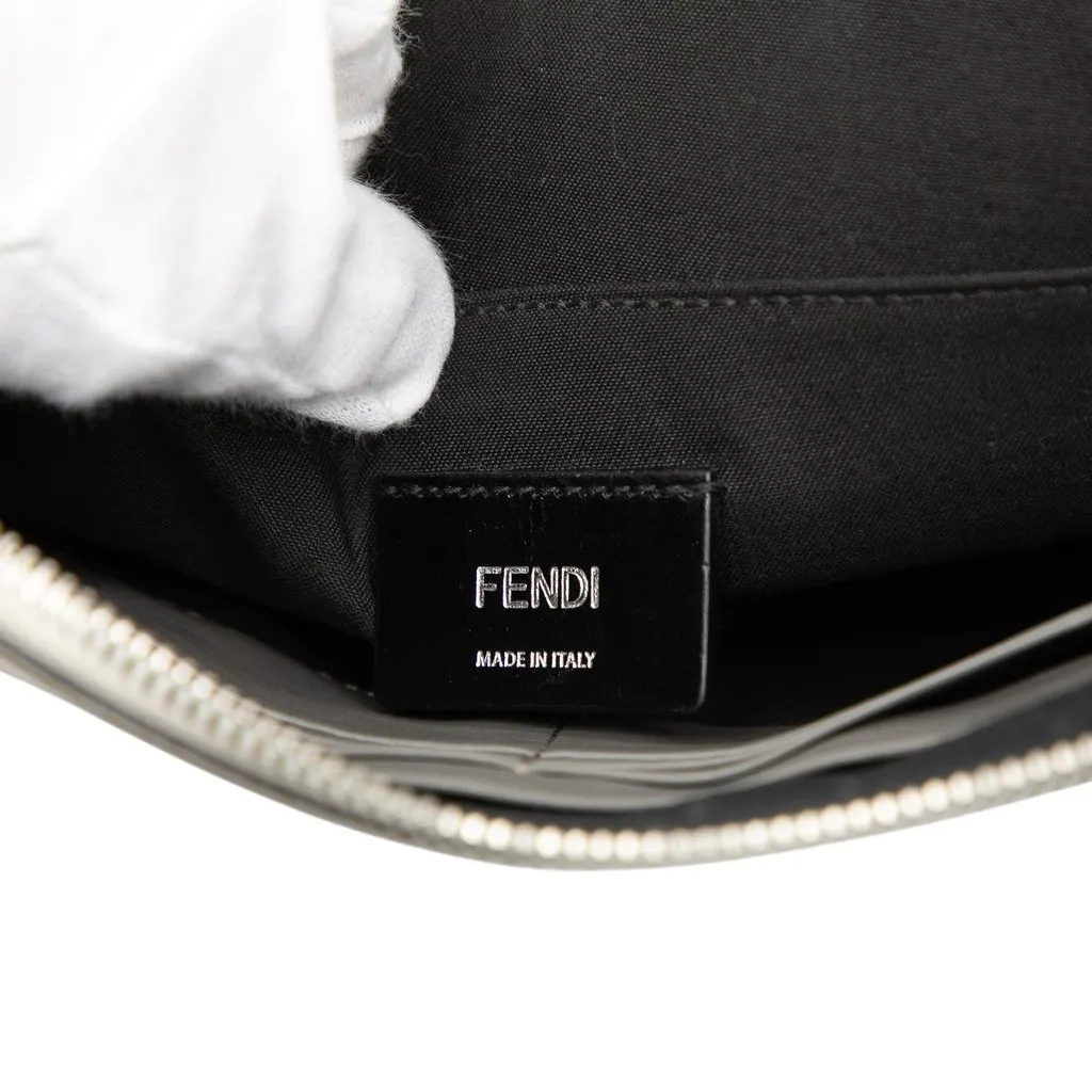 Fendi Zucca Coated Canvas FF 1974 Diagonal Vitello Liberty Front Zip Clutch White Very good - Box View
