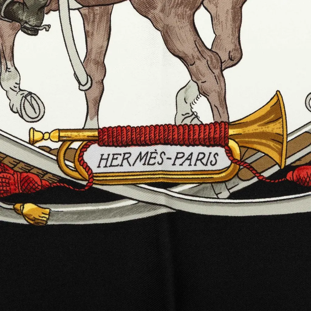Hermès Marine et Cavalerie Silk Scarf 90 Black Silk Very good - Back View