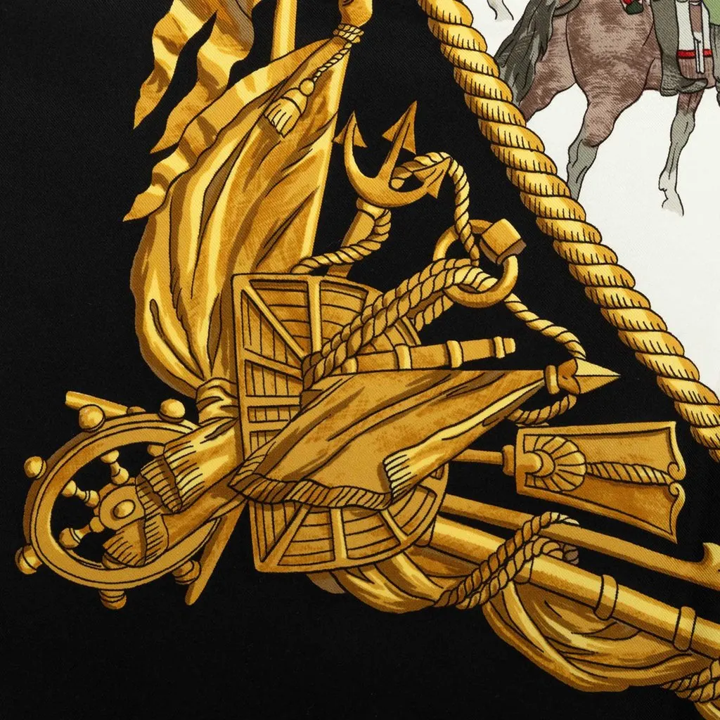 Hermès Marine et Cavalerie Silk Scarf 90 Black Silk Very good - Box View