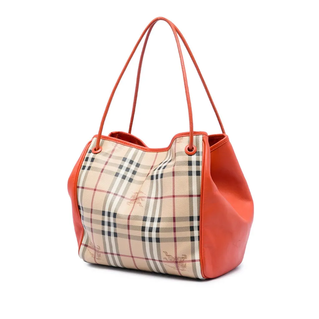 Burberry Small Haymarket Check Coated Canvas and Calfskin Canterbury Tote Beige Very good - Back View