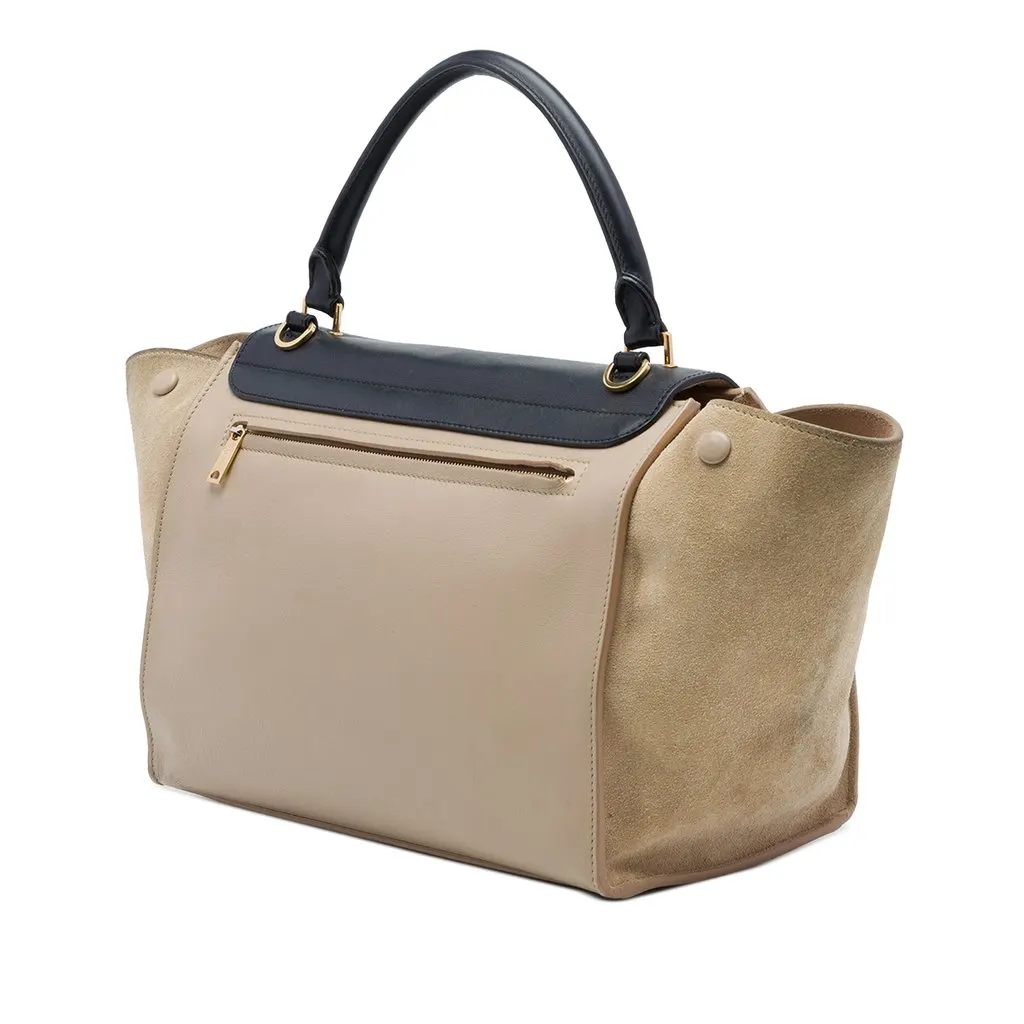 Celine Medium Bicolor Calfskin and Suede Trapeze Satchel Beige Leather Good - Back View