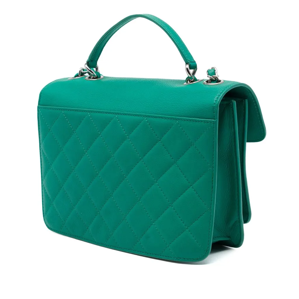 Chanel Small Quilted Caviar CC Box Flap Green Leather Very good - Back View