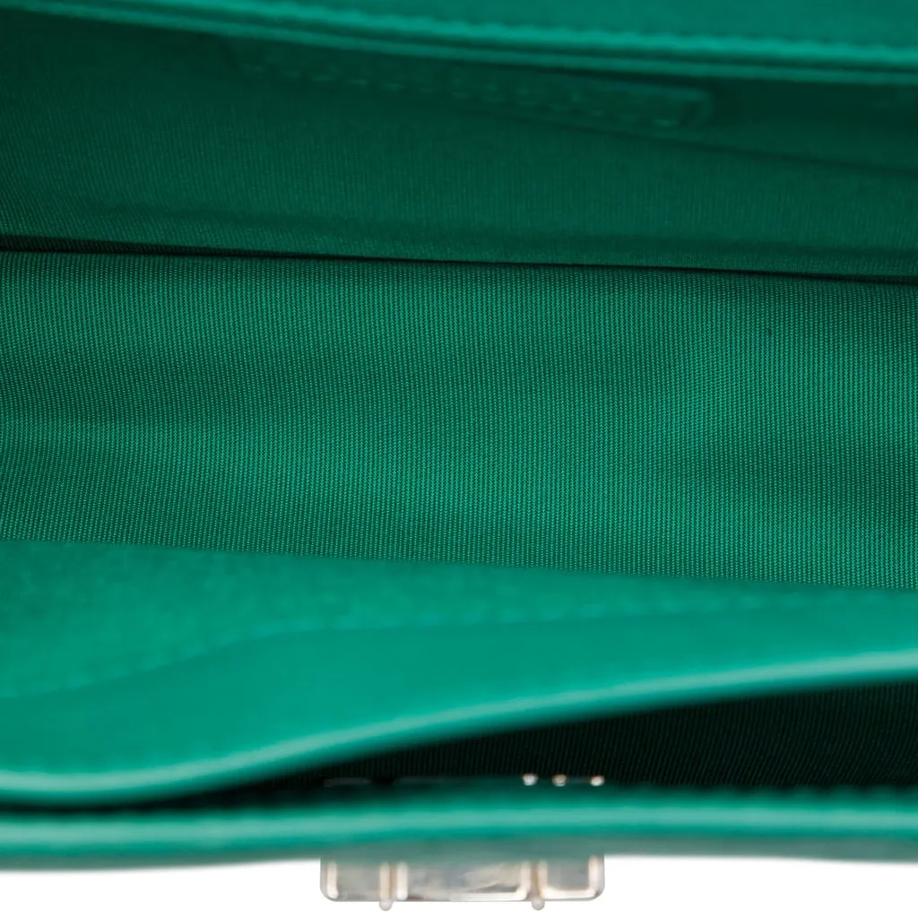 Chanel Small Quilted Caviar CC Box Flap Green Leather Very good - Model View