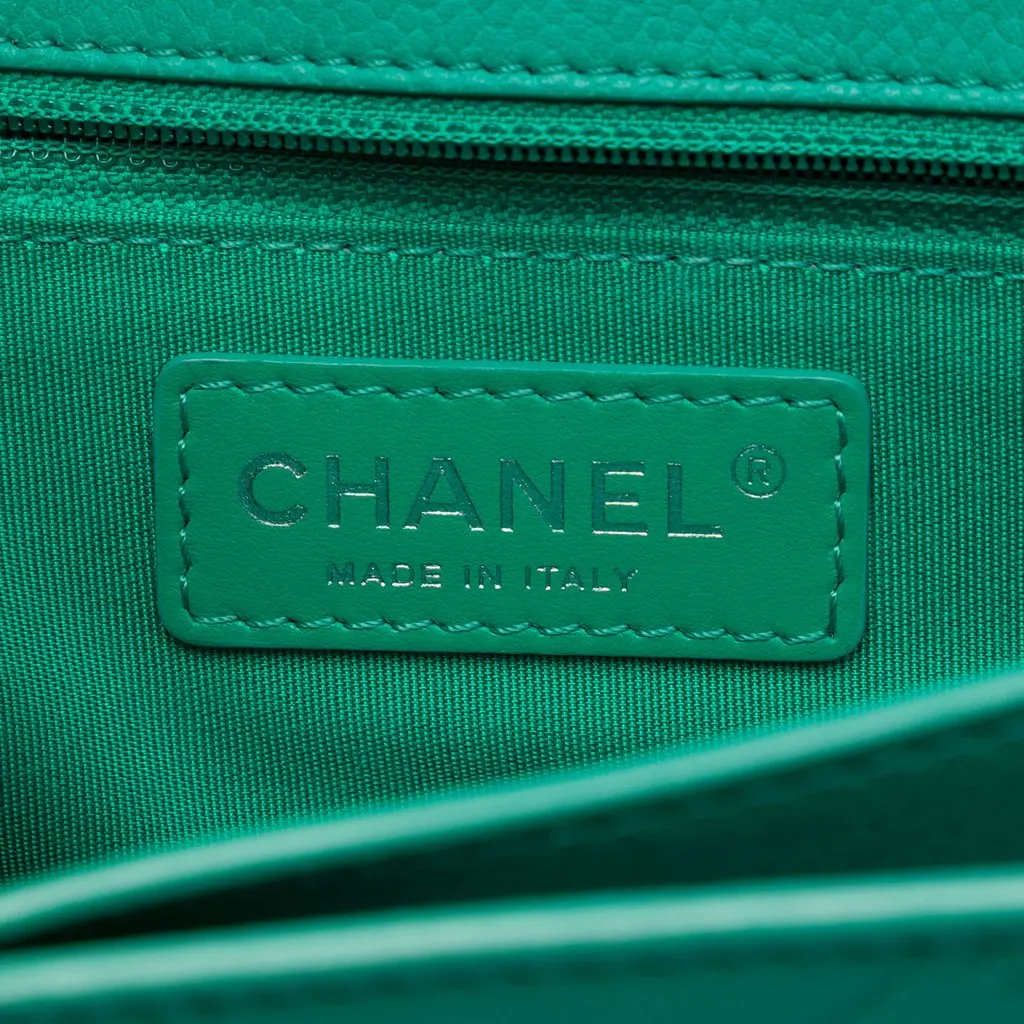 Chanel Small Quilted Caviar CC Box Flap Green Leather Very good - Box View