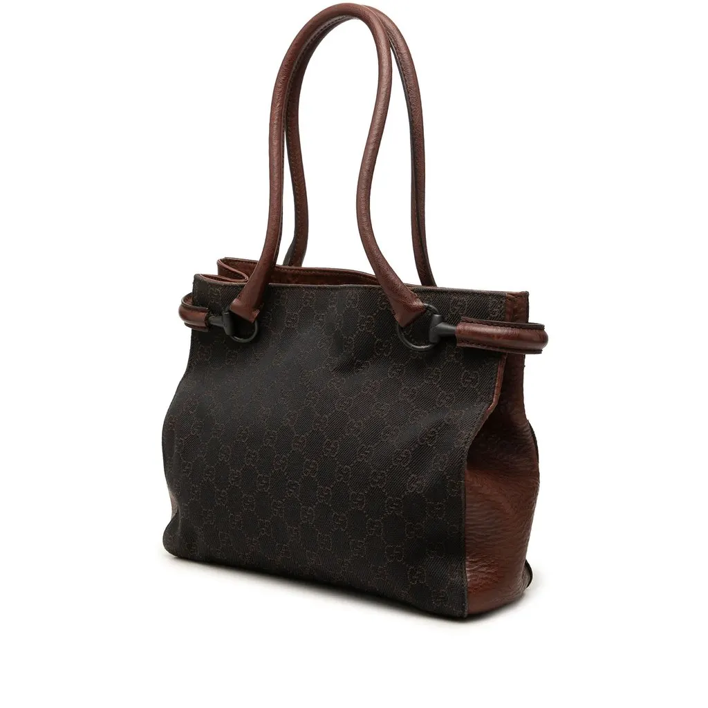 Gucci GG Denim Shoulder Bag Brown Denim Good - Back View