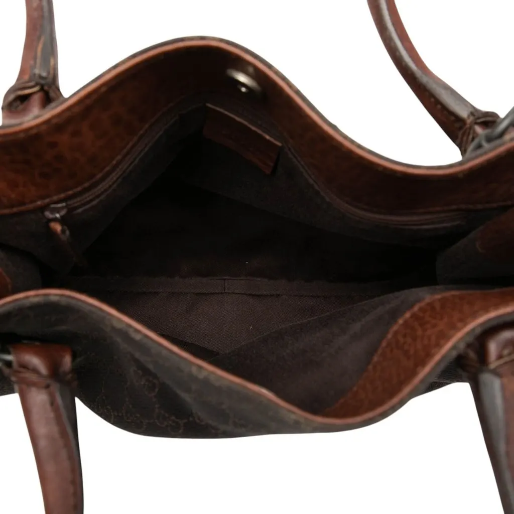 Gucci GG Denim Shoulder Bag Brown Denim Good - Model View