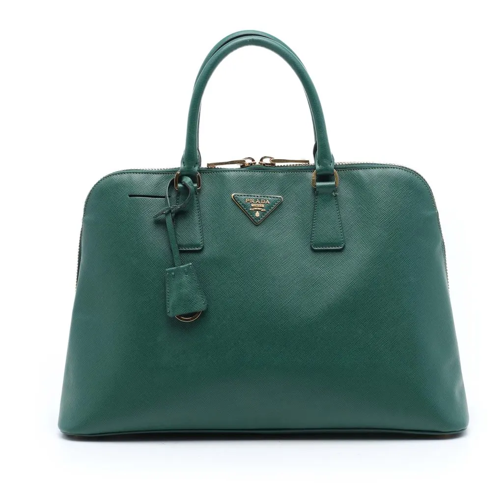 Prada Large Saffiano Lux Promenade Satchel Green Leather Good - Front View