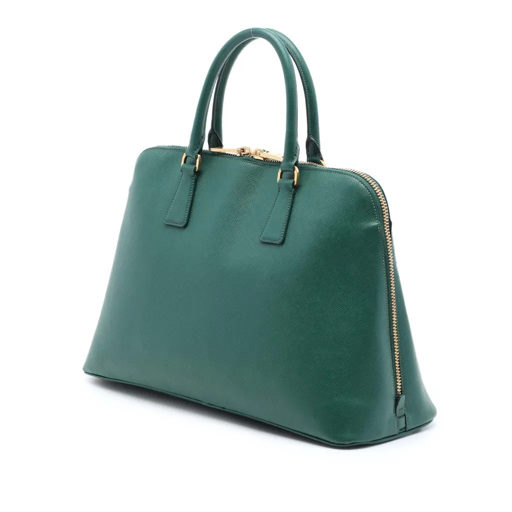 Prada Large Saffiano Lux Promenade Satchel Green Leather Good - Back View