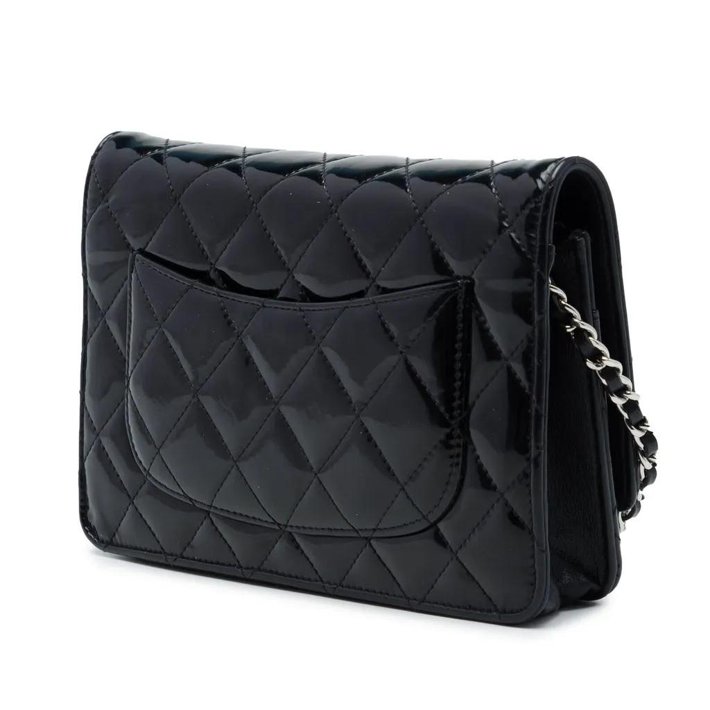 Chanel CC Quilted Patent Wallet On Chain Black Leather Very good - Back View
