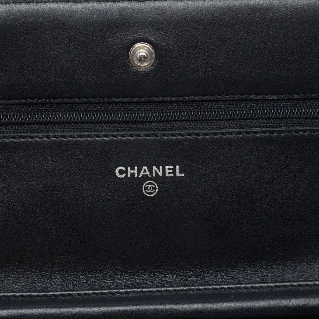 Chanel CC Quilted Patent Wallet On Chain Black Leather Very good - Box View
