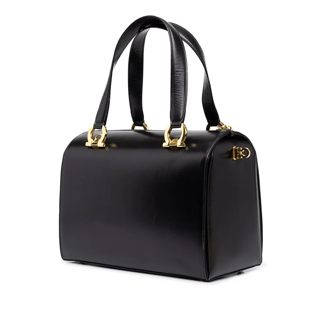 Salvatore Ferragamo Smooth Calfskin Gancini Boston Bag Black Leather Good - Back View