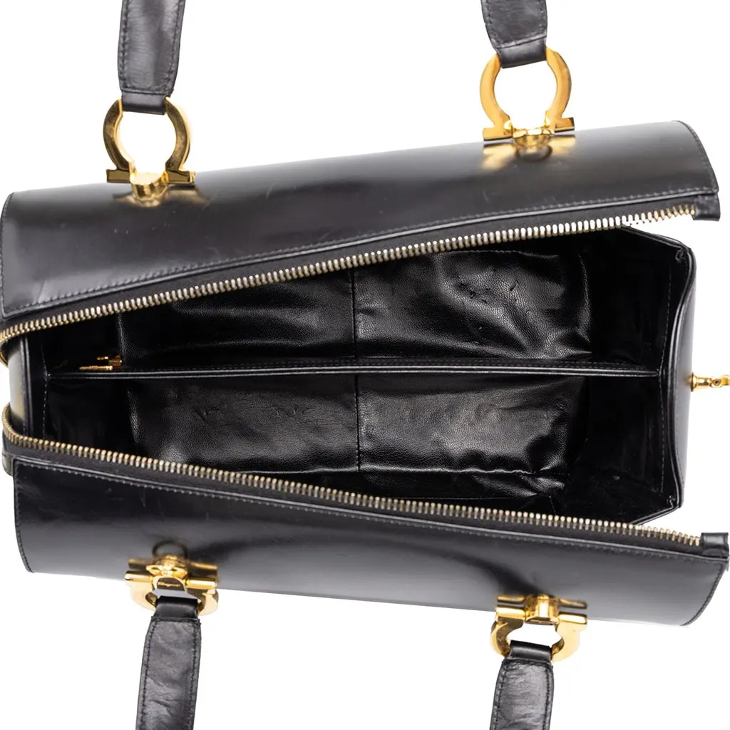 Salvatore Ferragamo Smooth Calfskin Gancini Boston Bag Black Leather Good - Inside View