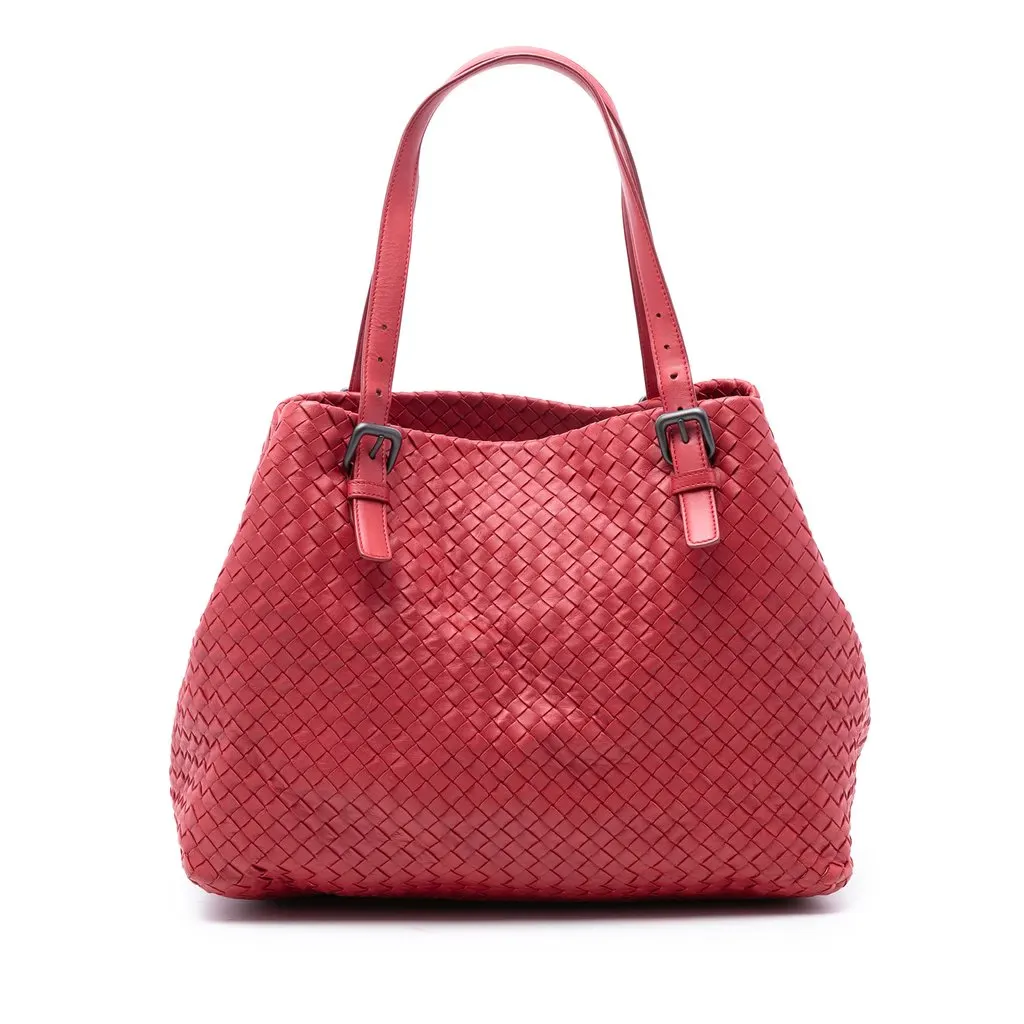 Bottega Veneta Large Nappa Intrecciato Cesta Tote Red Leather Very good - Front View