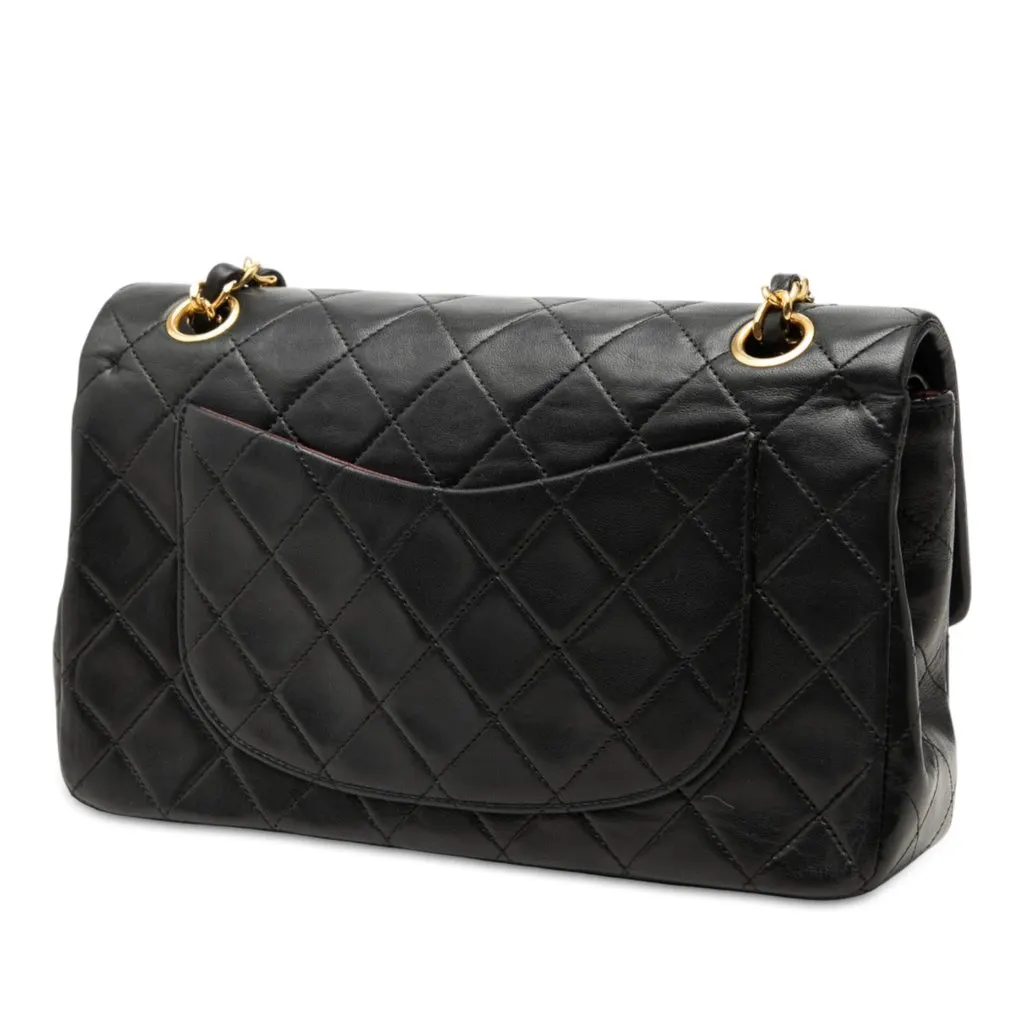 Chanel Small Classic Lambskin Double Flap Black Leather Good - Back View