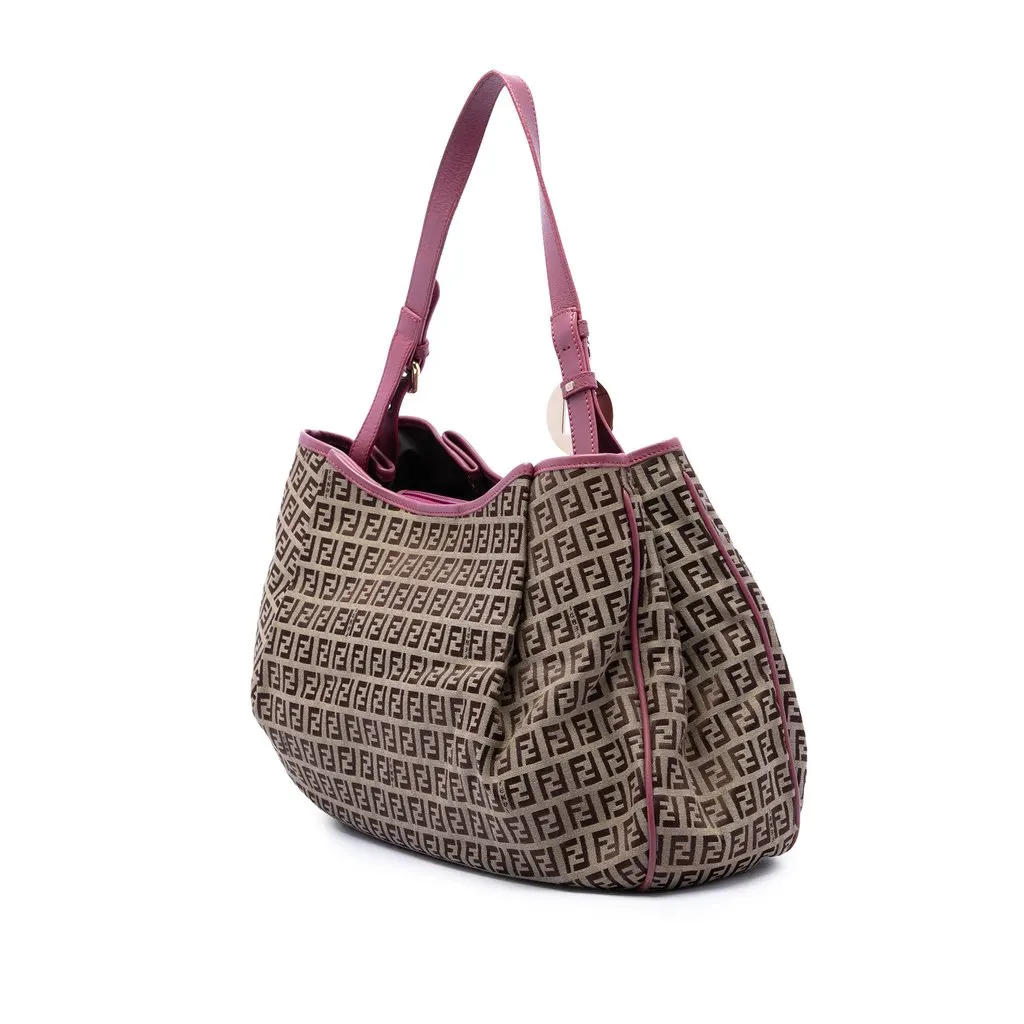 Fendi Zucchino Canvas Tote Beige Canvas Good - Back View