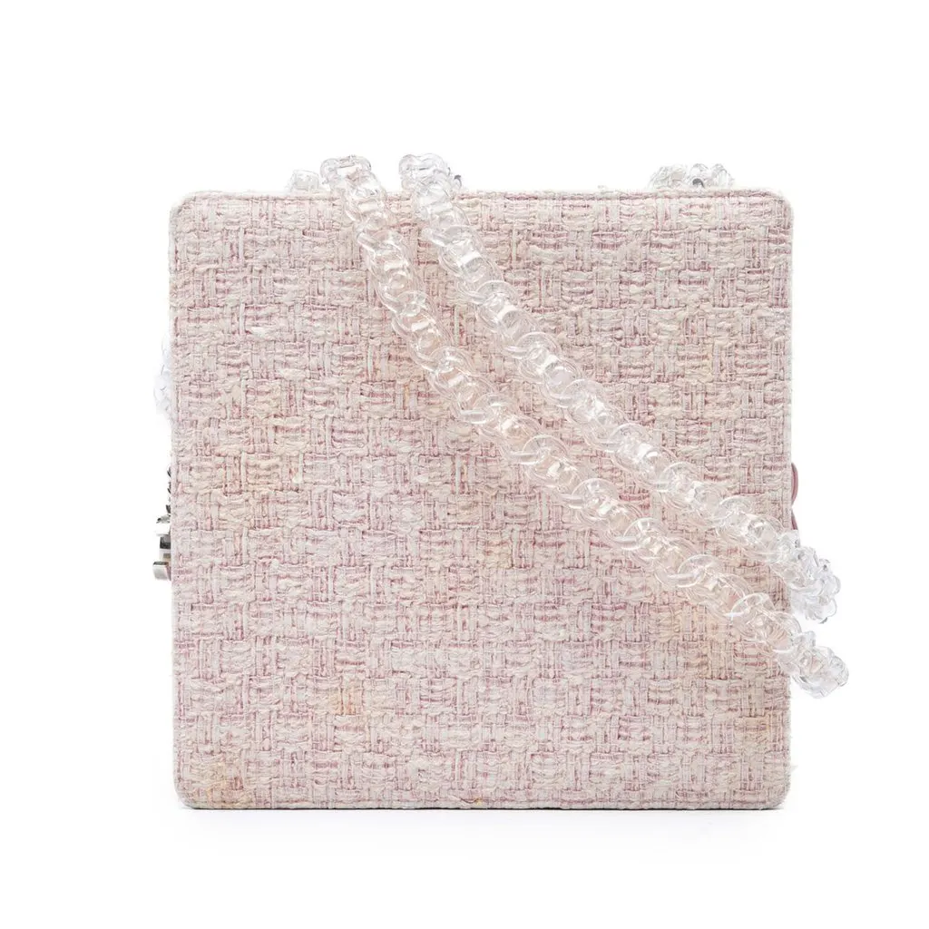 Chanel Square Tweed PVC Chain Fantasy Shoulder Bag Pink Very good - Front View