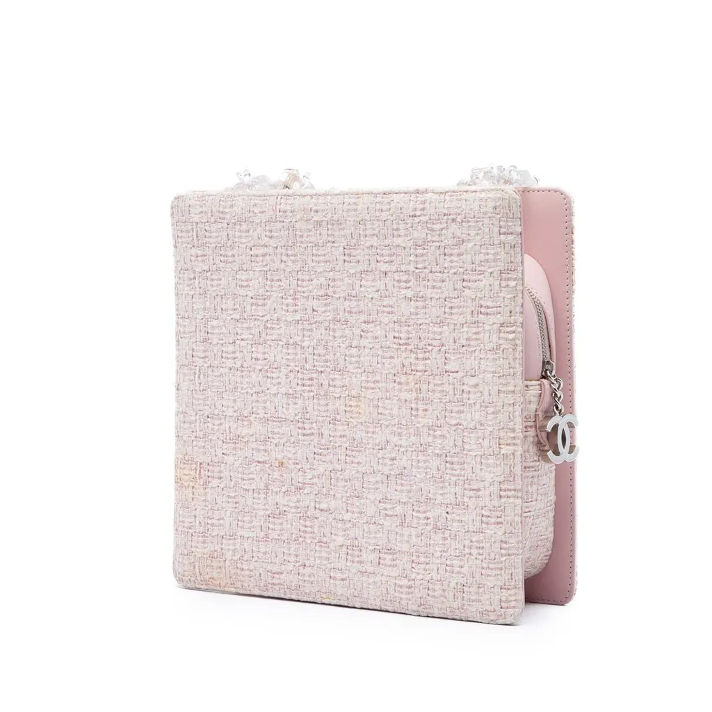 Chanel Square Tweed PVC Chain Fantasy Shoulder Bag Pink Very good - Back View