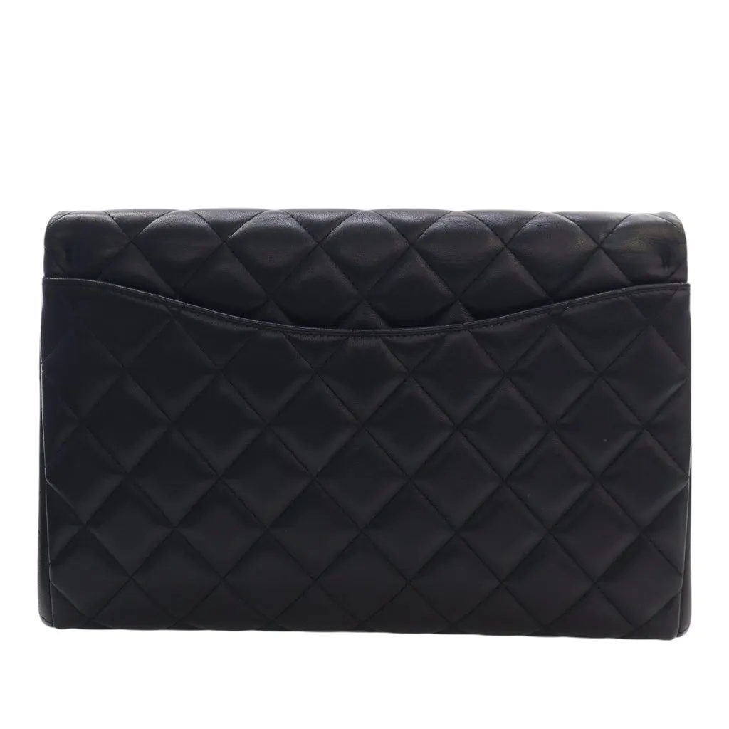 Chanel CC Quilted Lambskin Flap Clutch with Chain Black Leather Very good - Model View