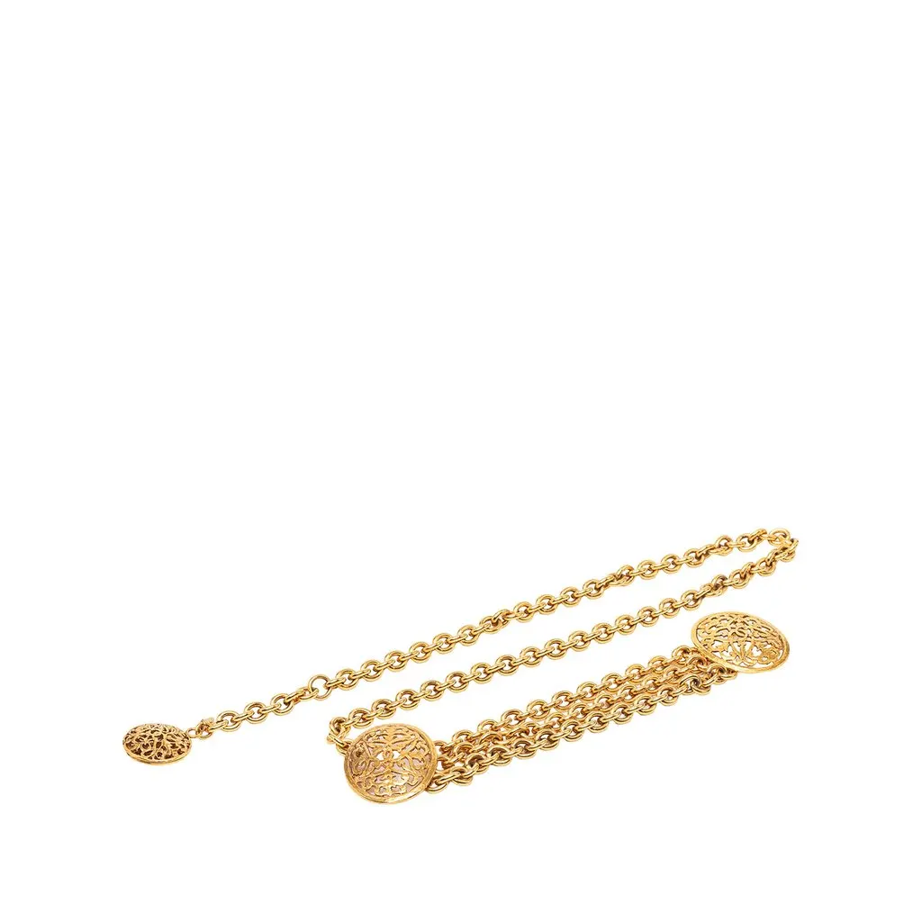 Chanel Gold Plated Equestrian Medallion Chain Belt Gold Metal Very good - Front View