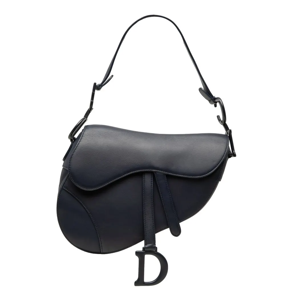 Dior Ultra Matte Calfskin Saddle Bag Blue Leather Very good - Front View