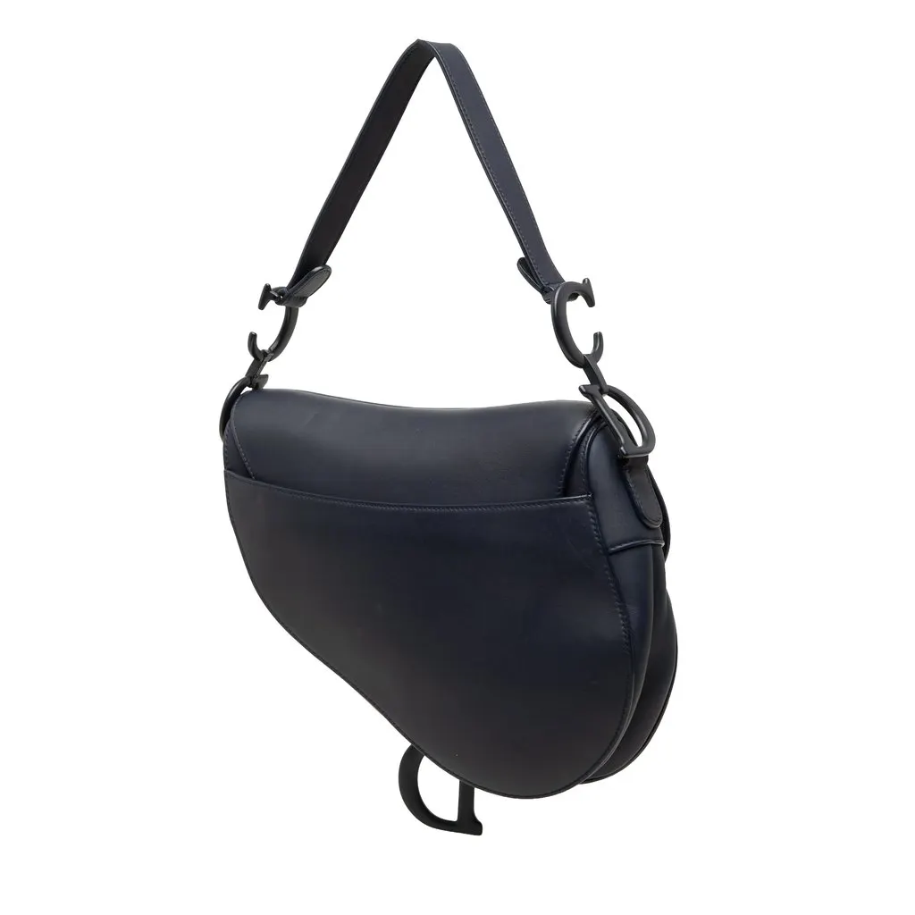 Dior Ultra Matte Calfskin Saddle Bag Blue Leather Very good - Back View