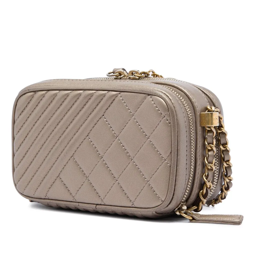 Chanel Mini Quilted Lambskin Coco Boy Camera Bag Gold Leather Very good - Back View