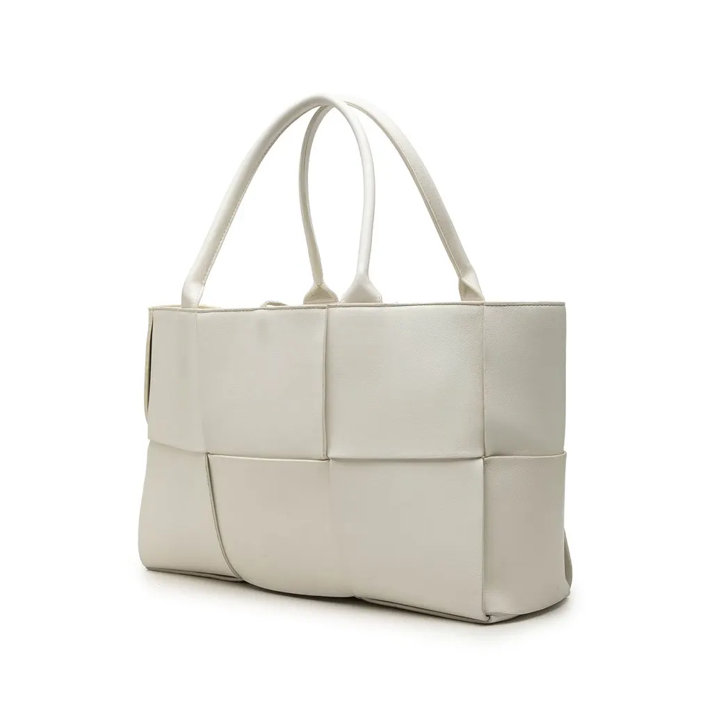 Bottega Veneta Medium Nappa Maxi Intrecciato Arco Tote White Leather Good - Back View