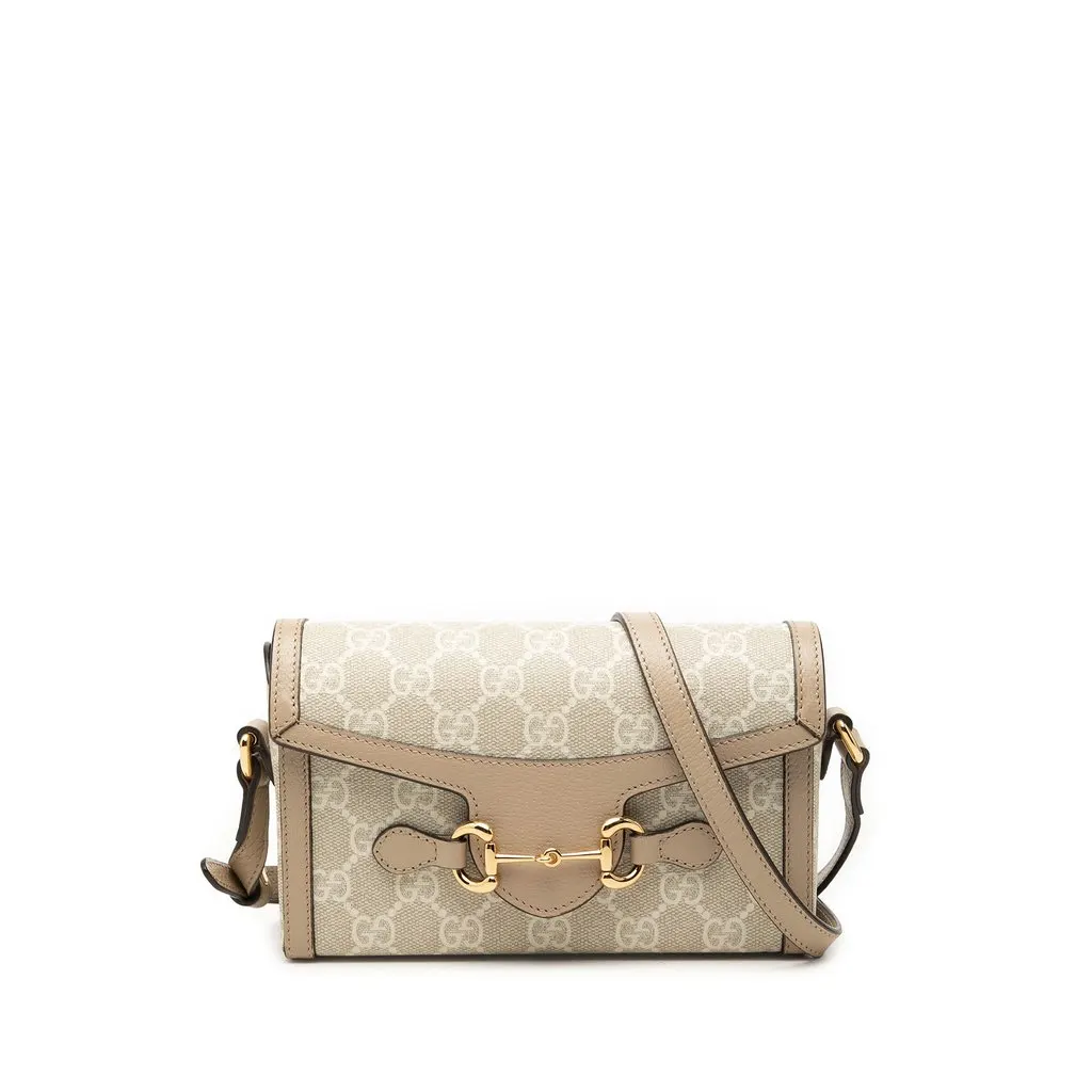 Gucci Mini GG Supreme Horsebit 1955 Crossbody Beige Canvas Very good - Front View