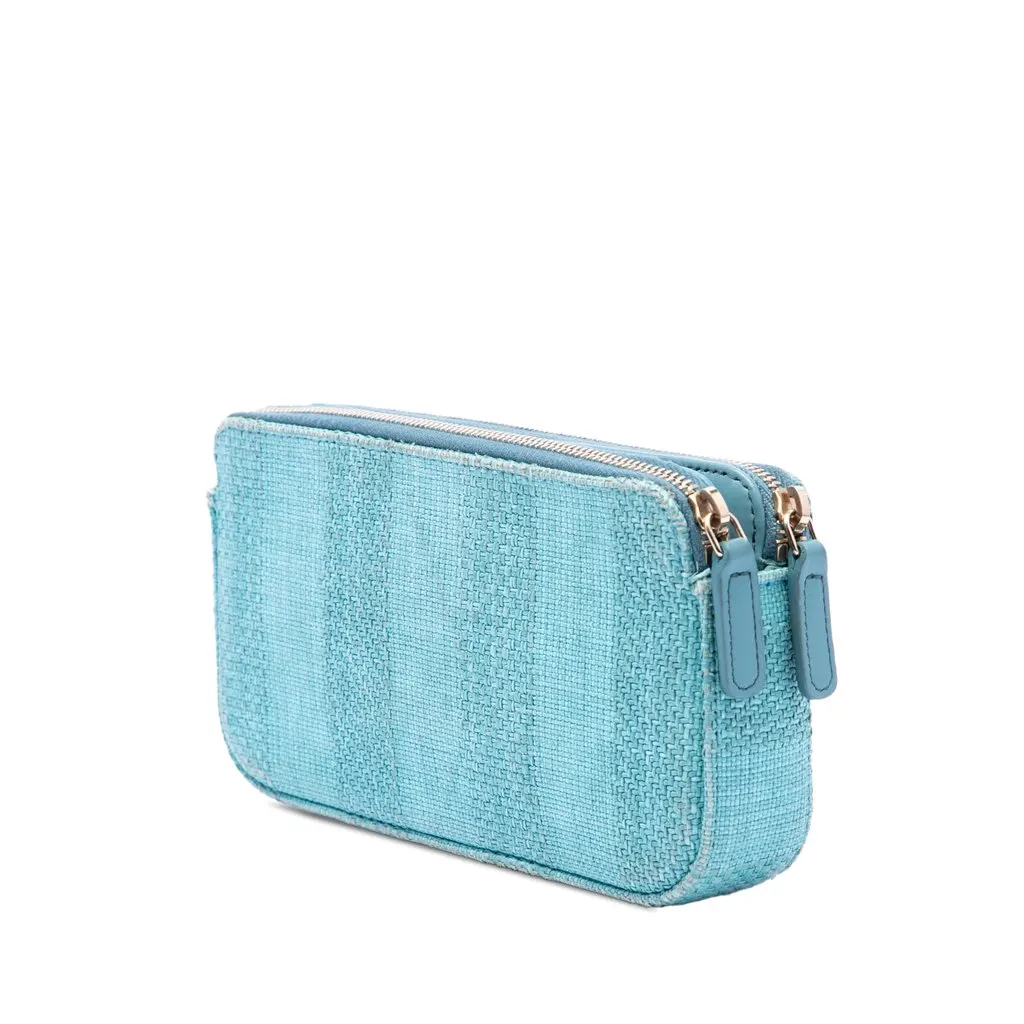 Chanel Raffia Deauville Double Zip Clutch with Chain Blue Very good - Back View
