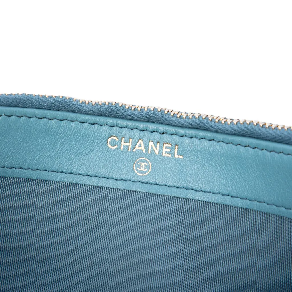Chanel Raffia Deauville Double Zip Clutch with Chain Blue Very good - Box View