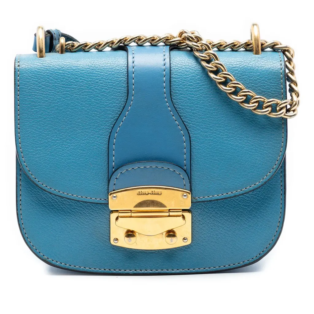 Miu Miu Goatskin Madras Crossbody Blue Leather Very good - Front View