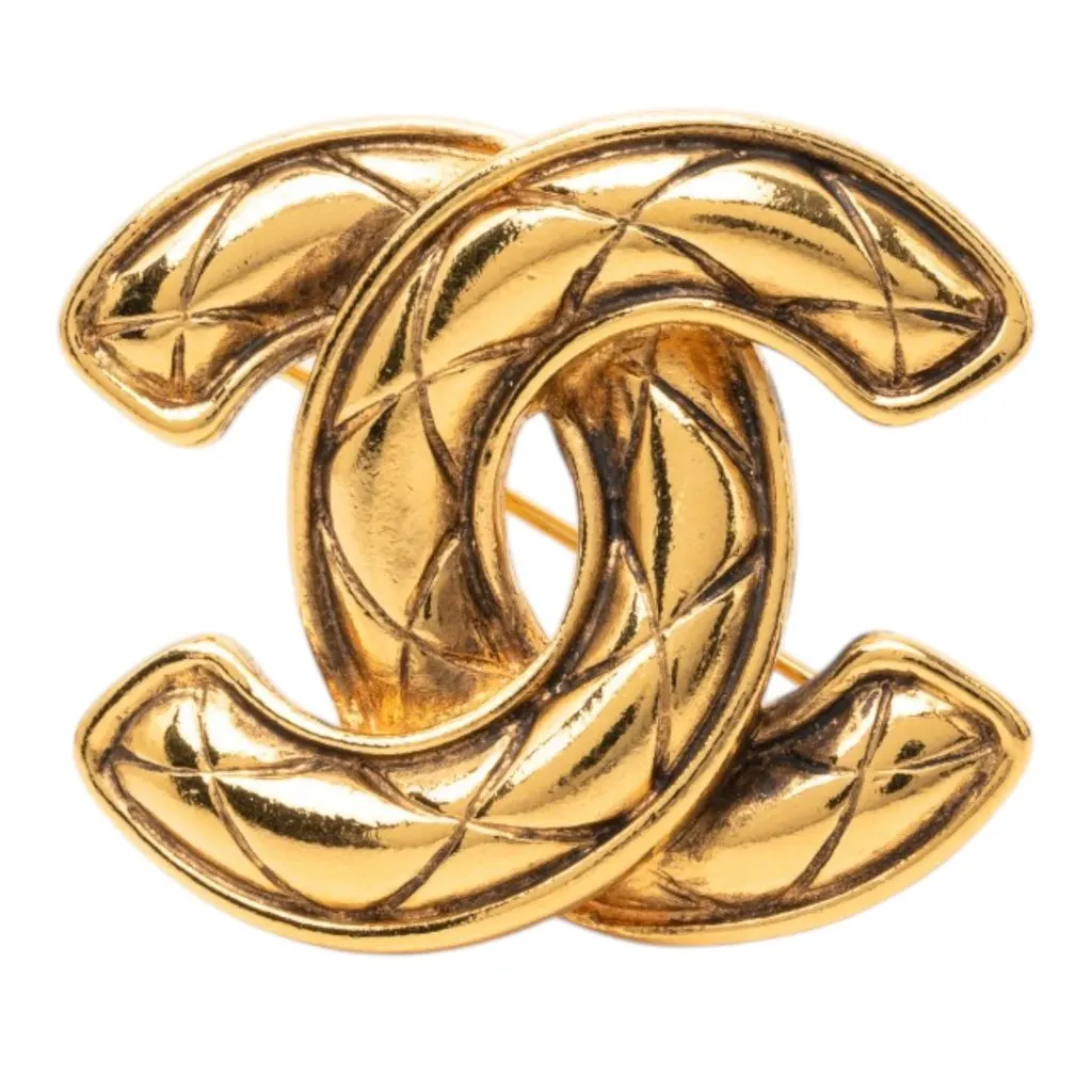 Chanel CC Gold Plated Quilted Brooch Gold Metal Very good - Front View