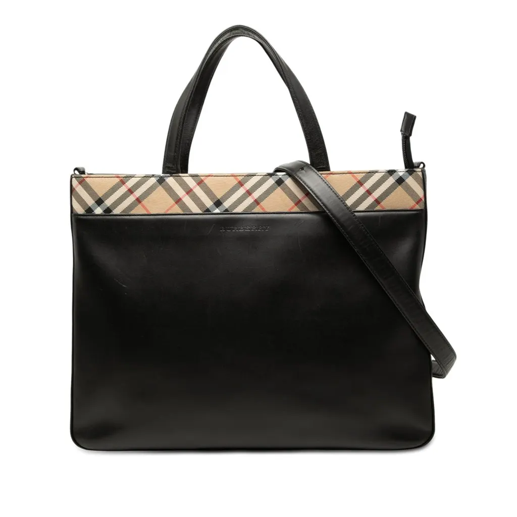 Burberry Nova Check Canvas Trimmed Leather Satchel Black Leather Very good - Front View