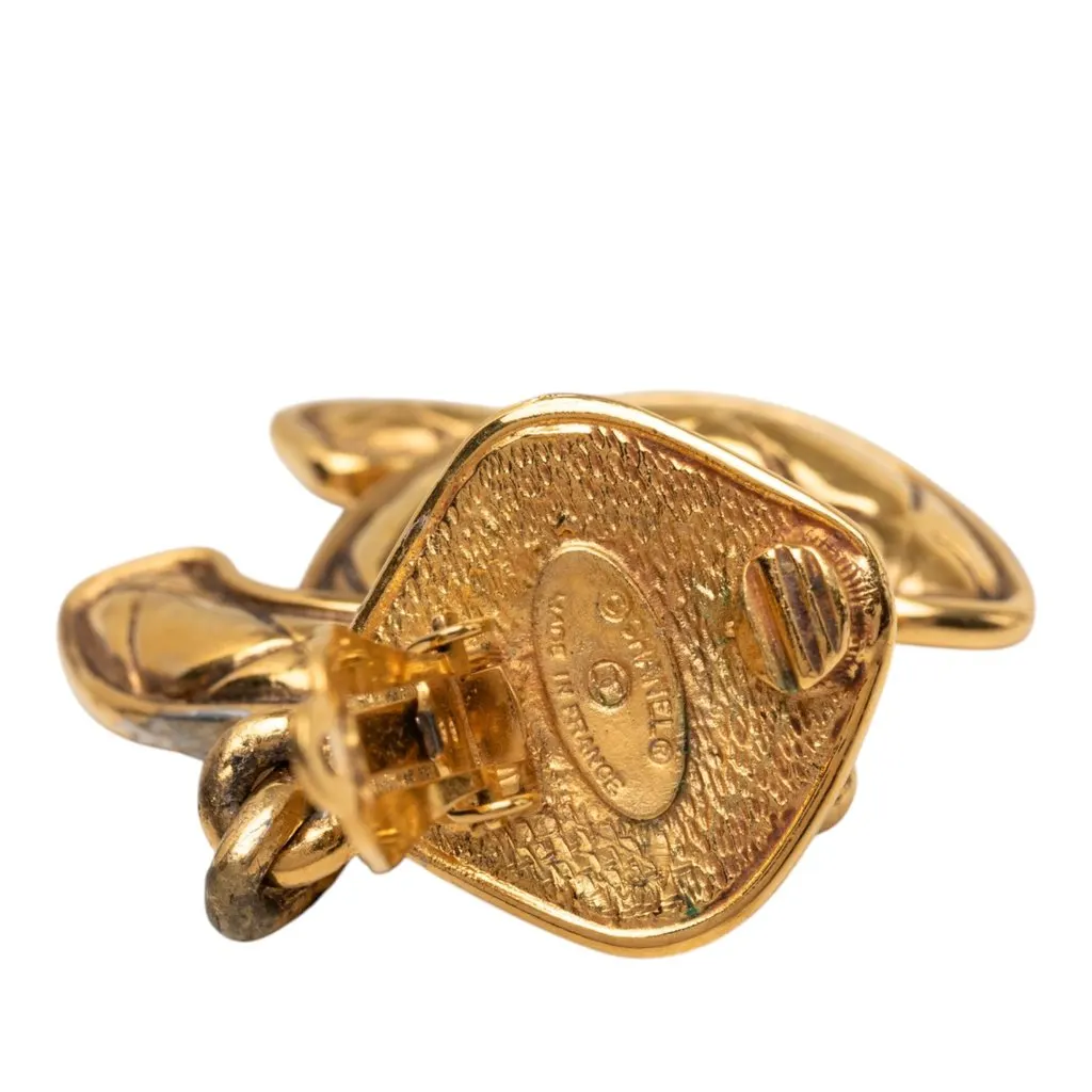 Chanel CC Gold Plated Quilted Drop Clip On Earrings Gold Metal Very good - Inside View