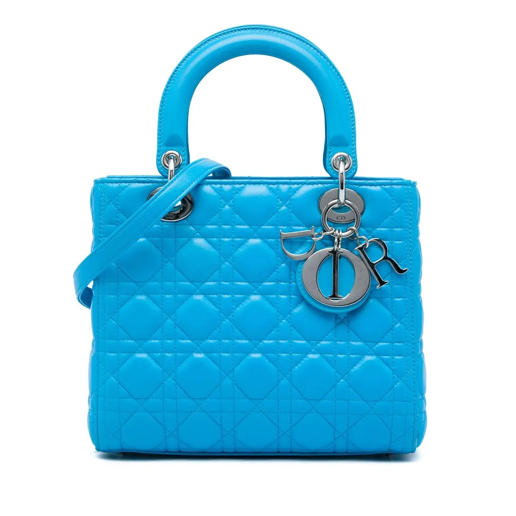 Dior Medium Lambskin Cannage Lady Dior Blue Leather Very good - Front View