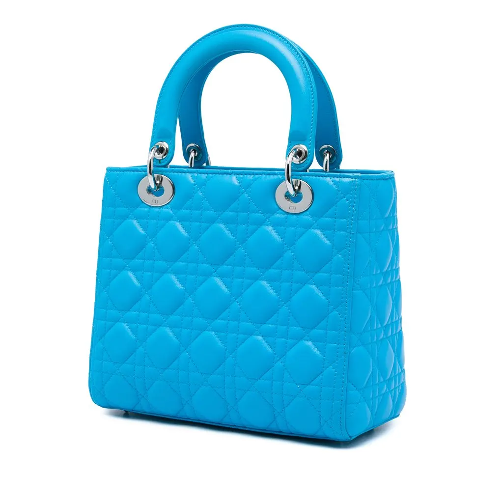 Dior Medium Lambskin Cannage Lady Dior Blue Leather Very good - Back View